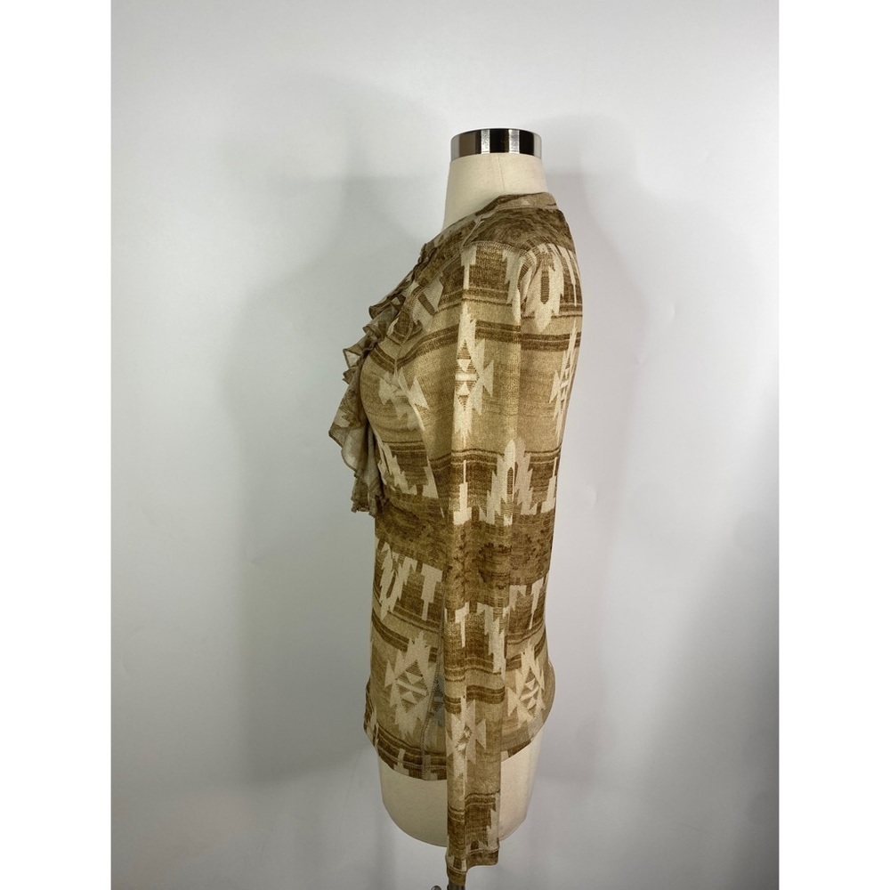 Lauren Ralph Lauren Semi Sheer Aztec Print Ruffle Long Sleeve Top - Picture 2 of 10